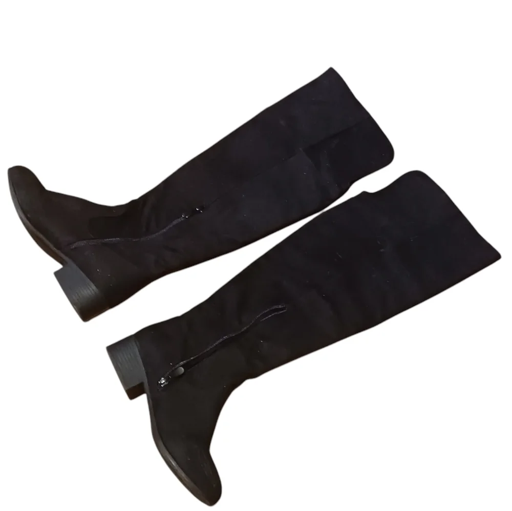 Black Over The Knee Boots Ladies 6 1/2 Block Heel  Gothic Fairycore Whimsigoth